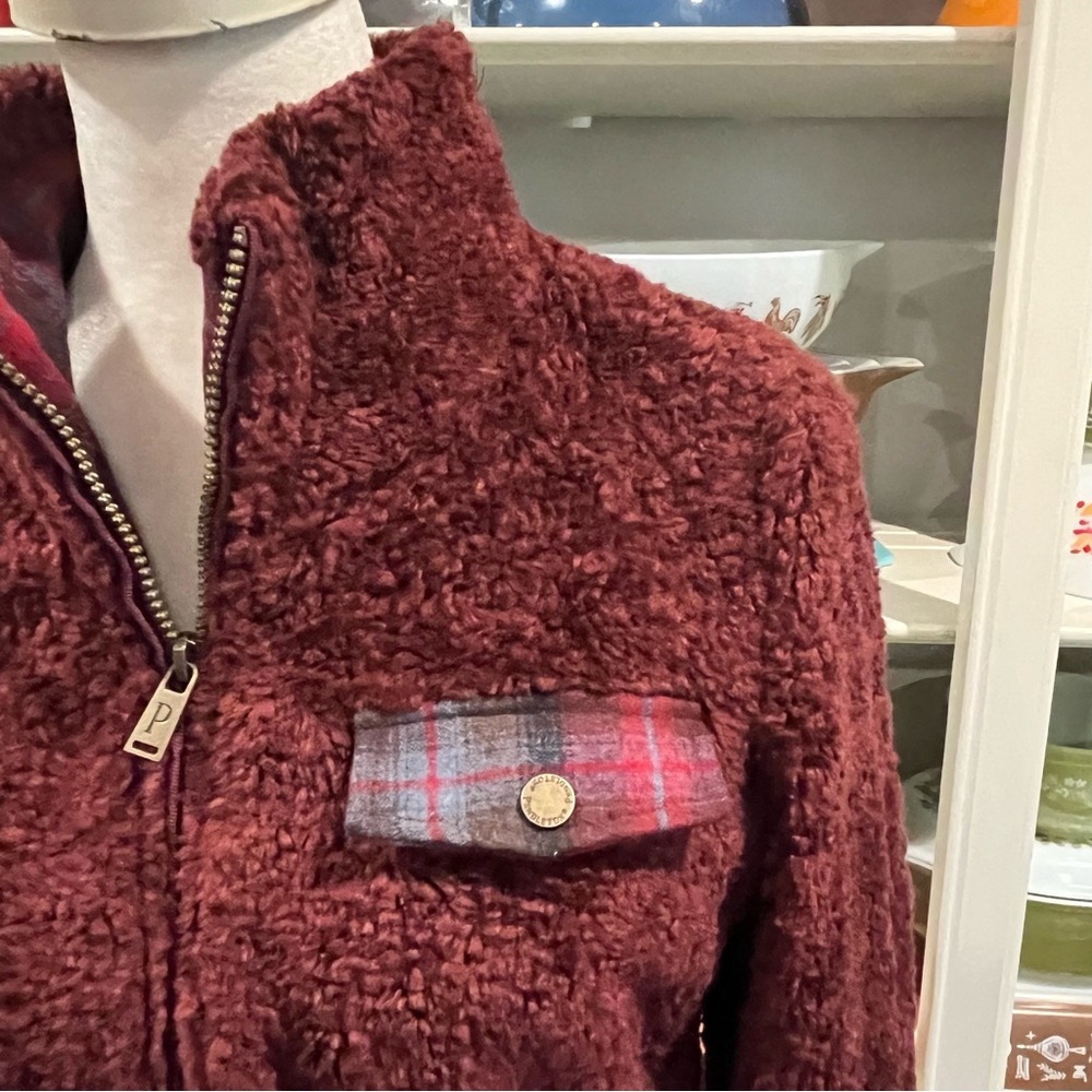 Pendleton Burgundy Fuzzy Zip Jacket - Size Small - image 5